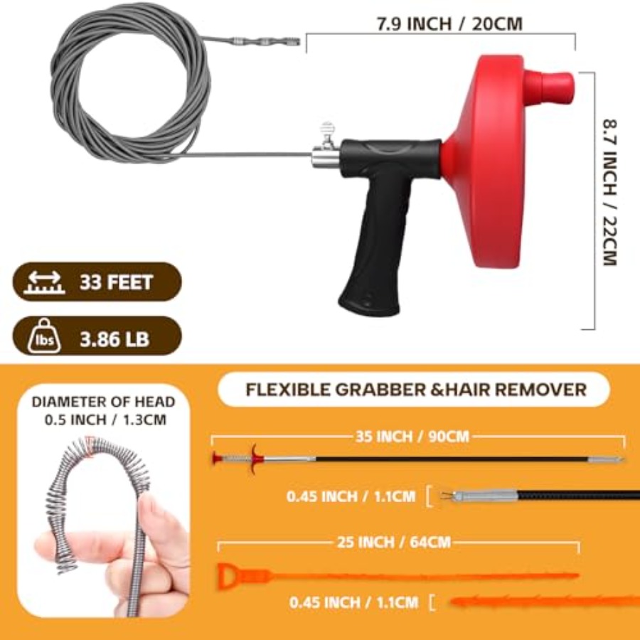 【Spot goods】Drain Auger 33 ft  – Drain Snake Flexible recenzja i cena
